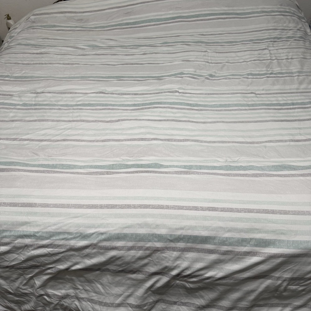 Sunham Home Fashions Striped Comforter King 104x90 Gray Aqua White